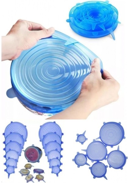 6'lı Mavi Silikon Gıda Saklama Kapakları, Tazeliği Koruyan Set modelleri