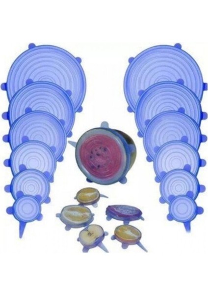 6'lı Mavi Silikon Gıda Saklama Kapakları, Tazeliği Koruyan Set fırsatları