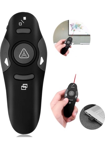 Kablosuz Sunum Kalemi, Pilli, Lazer Kumanda, Tak Çalıştır, Çok Amaçlı Siyah