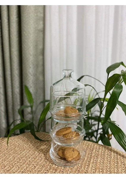 3 Katlı Cam Kapaklı Şekerlik ve Kurabiye Saklama Kabı, Kahverengi fiyatları