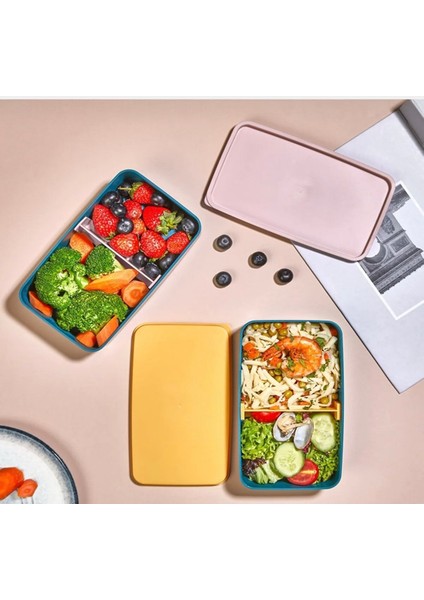 Iki Katlı Dikdörtgen Saklama ve Yemek Kabı, Pembe, Pratik ve Şık Tasarım