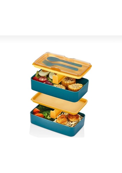 Iki Katlı Dikdörtgen Saklama ve Yemek Kabı, Pembe, Pratik ve Şık Tasarım