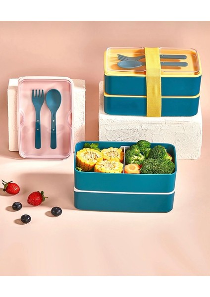 Iki Katlı Dikdörtgen Saklama ve Yemek Kabı, Pembe, Pratik ve Şık Tasarım