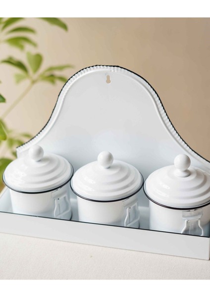 3'lü Galvaniz Saklama Kabı Seti, Duvarlı Baharatlık, Beyaz Renkli Pratik Depolama fiyatları