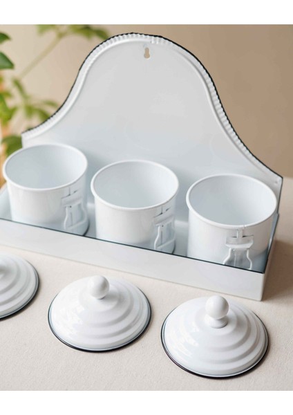 3'lü Galvaniz Saklama Kabı Seti, Duvarlı Baharatlık, Beyaz Renkli Pratik Depolama modelleri