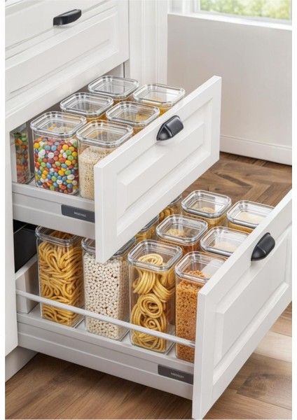 Şeffaf Saklama Kabı Seti, Vakum Conta, 1,2l, 12'li, Turuncu Renkli