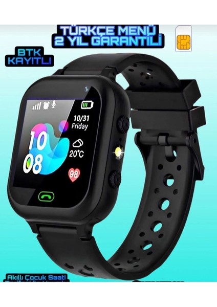 Siyah Çocuk Akıllı Saat, Sim Kartlı, Izlenebilir, Kayıtlı, Güvenli ve Kullanışlı