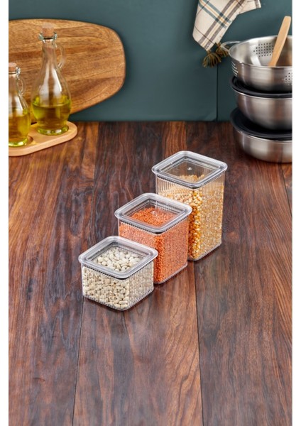 Turuncu Kristal Saklama Seti, 3'lü, Şık ve Kullanışlı Ev Düzenleme Ürünü