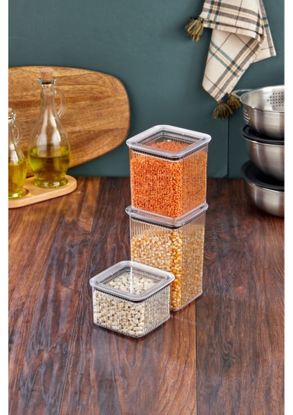 Turuncu Kristal Saklama Seti, 3'lü, Şık ve Kullanışlı Ev Düzenleme Ürünü