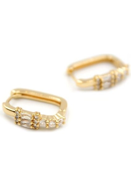 Dikdörtgen Taşlı Küpe - Altın