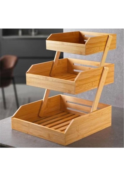 Bambu 3 Katlı Stand 18X33CM, Şık ve Fonksiyonel, Kahverengi