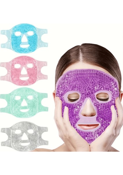 Terapi Jel Yüz Maskesi Soğuk ve Sıcak Boncuklu Ayarlanabilir Maske (Mor) ( Lisinya )