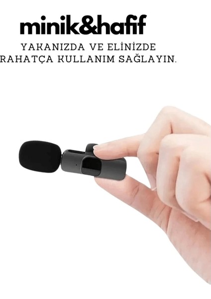 Type-C Çiftli Kablosuz Yaka Mikrofonu Seti - Youtube, Tiktok, Vlog ve Canlı Yayınlar Için Telefon Uyumlu Çift Mikrofon ( Lisinya ) fiyatları