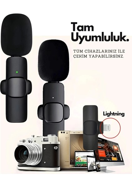 Type-C Çiftli Kablosuz Yaka Mikrofonu Seti - Youtube, Tiktok, Vlog ve Canlı Yayınlar Için Telefon Uyumlu Çift Mikrofon ( Lisinya ) modelleri