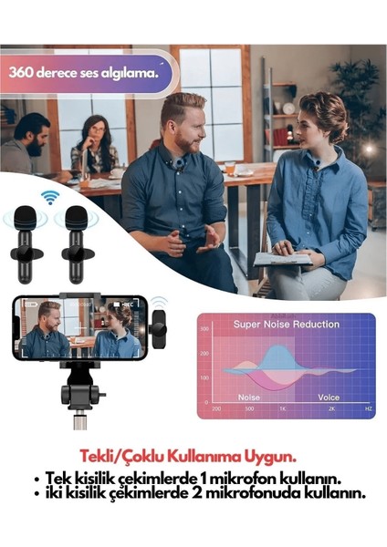 Type-C Çiftli Kablosuz Yaka Mikrofonu Seti - Youtube, Tiktok, Vlog ve Canlı Yayınlar Için Telefon Uyumlu Çift Mikrofon ( Lisinya ) indirimleri