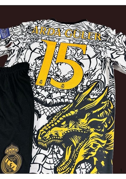 R.madridd 2023-24 Sezon Dragon Desenli A.r.d.a G.ü.l.e.r Çocuk Forması 4'lü Set (Black-White) modelleri