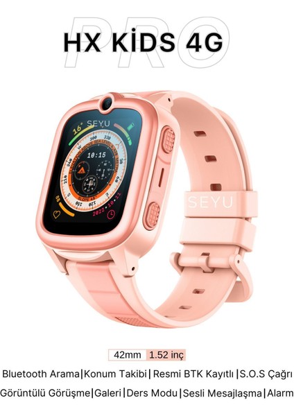 Pembe Harvox Çocuk Akıllı Saati, Gps, Arama ve Konum Takibi, 4g Destekli