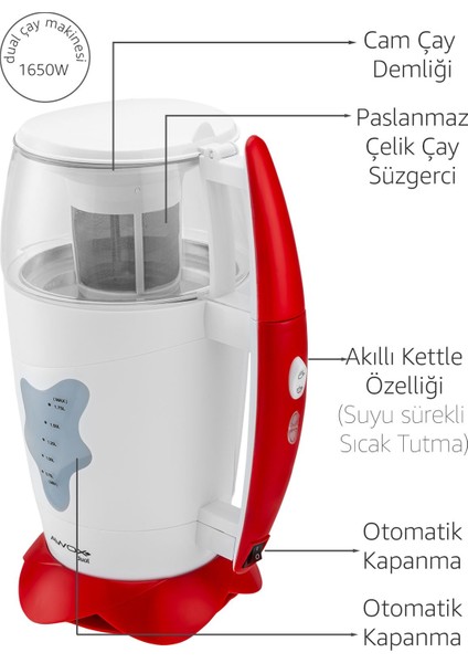 Beyaz ve Kırmızı Renkli Elektrikli Çay Makinesi, Pratik Kullanım ve Şık Tasarım modelleri