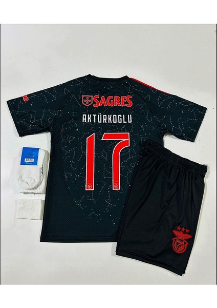 Benfica 2024/25 Yeni Sezon Kerem Aktürkoğlu Deplasman Çocuk Forması 4'lü Set (Black)