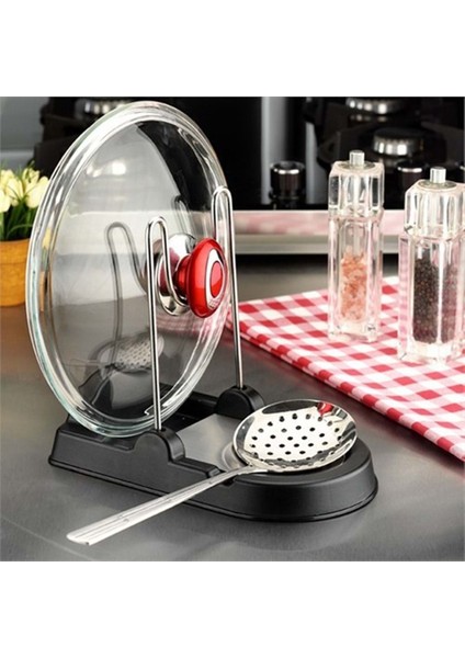 Siyah Dekor Tel Kapak ve Kepçe Standı, Şık ve Dayanıklı Kullanım Için Ideal.