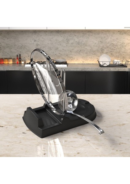 Siyah Dekor Tel Kapak ve Kepçe Standı, Şık ve Dayanıklı Kullanım Için Ideal. fiyatları