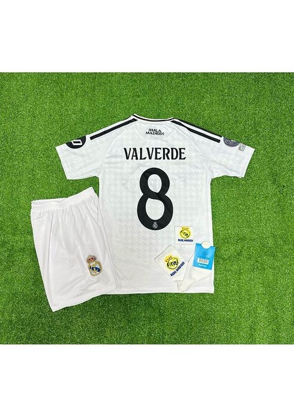 R.madridd 2024/25 Federico Valverde Iç Saha Forması Çocuk Forması 4'lü Armalı Set modelleri