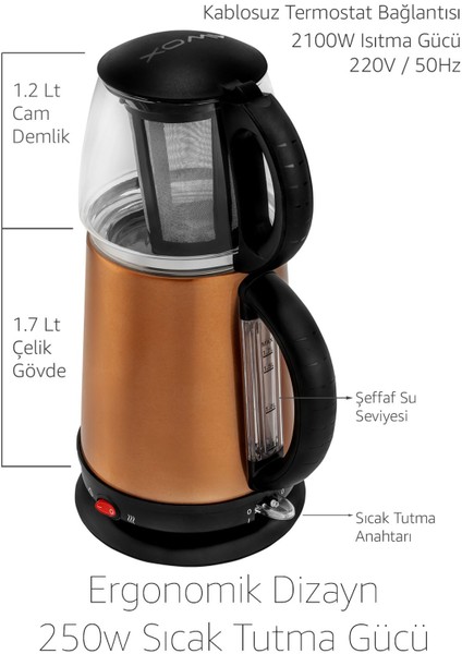 Cam Demlikli Elektrikli Çay Makinesi, Rose Gold, Şık ve Kullanışlı Tasarım modelleri