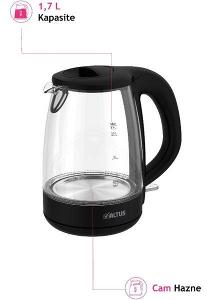 Cam Kettle, Siyah, Şık ve Dayanıklı, 4054 C Model modelleri