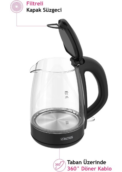 Cam Kettle, Siyah, Şık ve Dayanıklı, 4054 C Model indirimleri