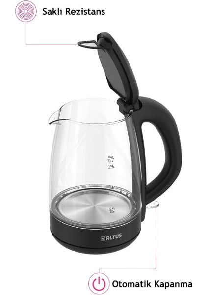 Cam Kettle, Siyah, Şık ve Dayanıklı, 4054 C Model