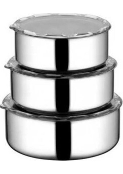 Şeffaf Kapaklı 3'lü Çelik Saklama Kabı, Pratik ve Dayanıklı Mutfak Gereci