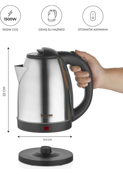 1.8 Lt Inox Su Isıtıcı, Şık ve Dayanıklı Gri Renkli Elektrikli Su Isıtıcı fiyatları