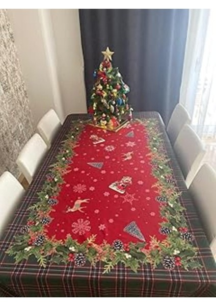Kırmızı Ekoseli Masa Örtüsü, Şık ve Dekoratif Ev ve Ofis Kullanımı Için Ideal