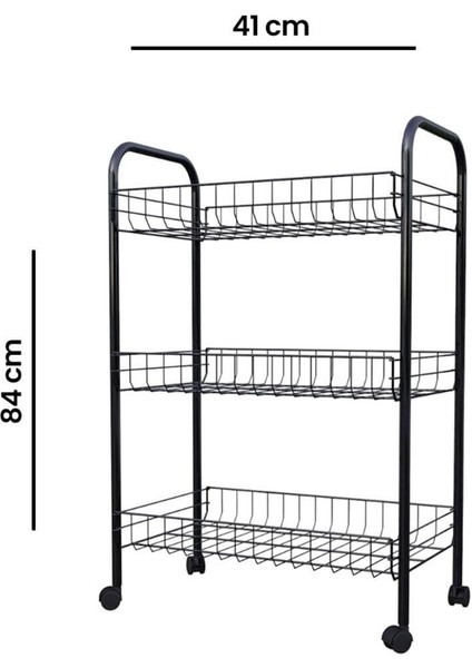 3 Katlı Çok Amaçlı Mutfak Rafı, Siyah, Şık ve Işlevsel Dekorasyon Çözümü