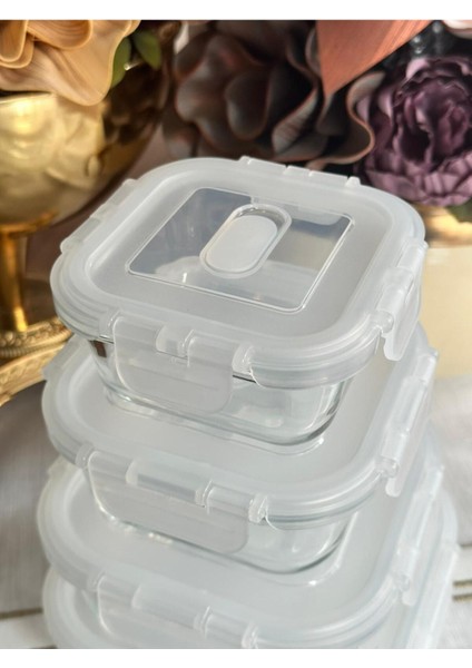 4'lü Kare Borosilikat Cam Saklama Kabı Seti Beyaz, Çok Amaçlı Kullanım fiyatları