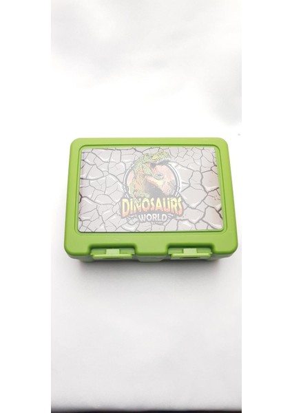 Haki Renk Iki Bölmeli Plastik Okul Beslenme Kabı, Çatal ve Kaşık Aparatıyla