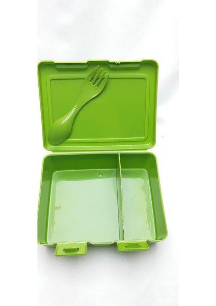 Haki Renk Iki Bölmeli Plastik Okul Beslenme Kabı, Çatal ve Kaşık Aparatıyla fiyatları