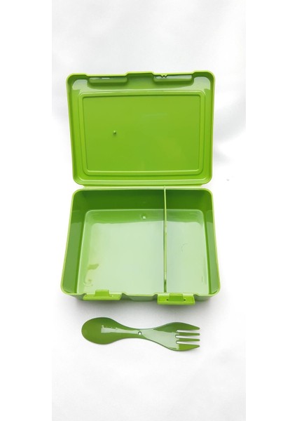 Haki Renk Iki Bölmeli Plastik Okul Beslenme Kabı, Çatal ve Kaşık Aparatıyla modelleri