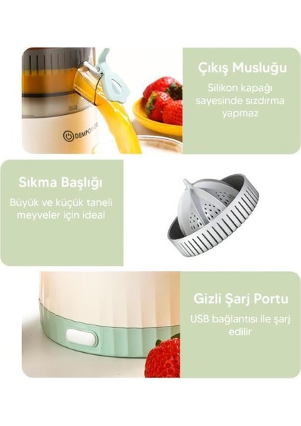 Kablosuz Meyve Sebze Sıkma Makinesi Pratik ve Taşınabilir Beyaz