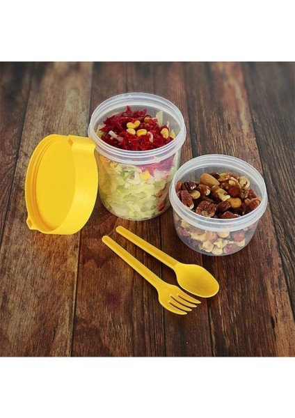 Renkli Dörtlü Çift Bölmeli Meyve, Yoğurt, Müsli ve Atıştırmalık Kabı modelleri