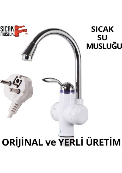 Beyaz Elektrikli Ani Su Isıtıcı, Lavabo ve Musluk Monteli, Pratik Kullanım
