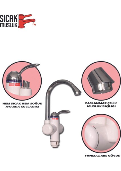 Beyaz Elektrikli Ani Su Isıtıcı, Lavabo ve Musluk Monteli, Pratik Kullanım indirimleri