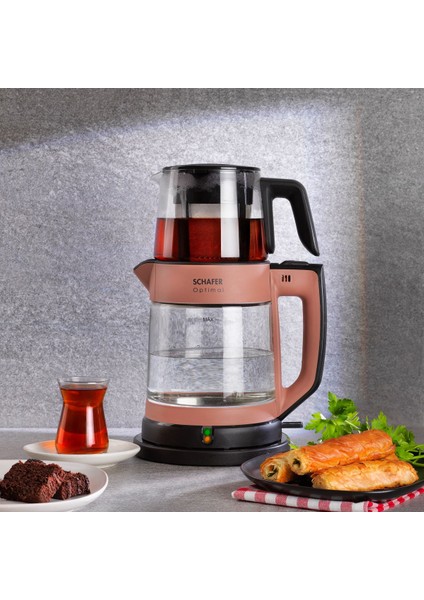 Şık Rosegold Elektrikli Cam Çay Makinesi, Kolay Kullanım ve Estetik Tasarım
