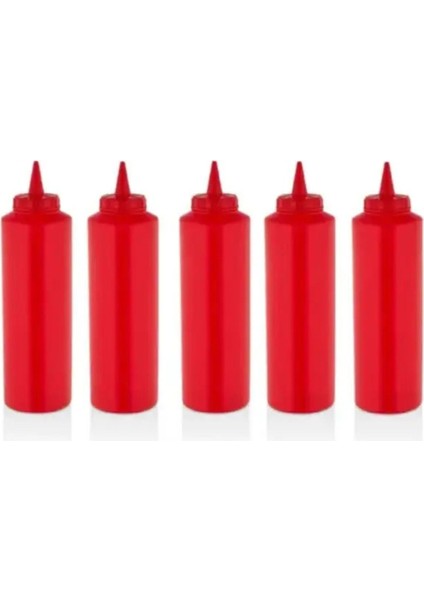 5'li 1000 ml Sos Şişesi Seti, Kırmızı, Kullanışlı ve Şık Tasarım