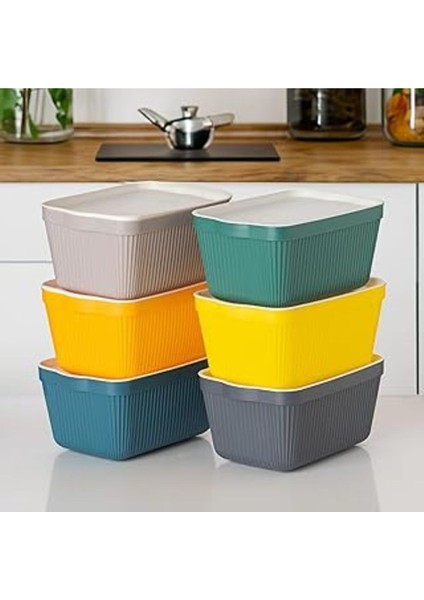 6'lı Çok Amaçlı Saklama Kabı Seti, 1,5 L, Dolap Içi Organizer, Şık ve Pratik