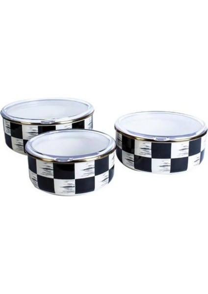 Sembol Emaye Saklama Kabı, Beyaz, Krem Dama, Dayanıklı ve Şık Tasarım