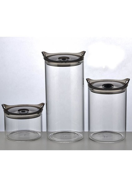 Üç Bölmeli Şeffaf Üfleme Cam Saklama Seti, Gri Renkli, FZ01