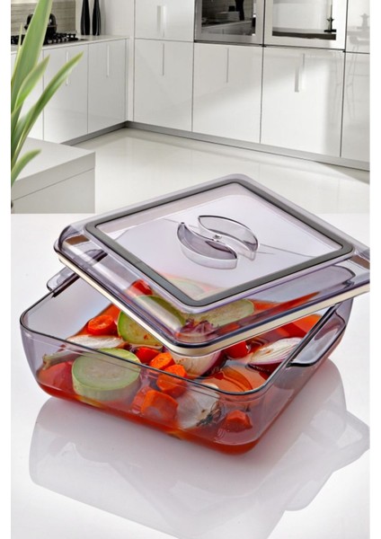 Gri Kare Contalı Plastik Saklama Kabı, 25X25X9.5 Cm, 2'li Set