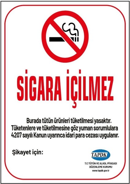 Sigara Içilmez 19X25 cm Uyarı Ikaz Levhası