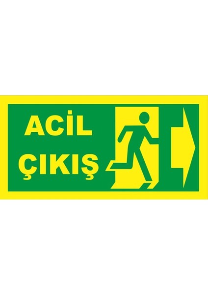 Fosforlu Fotolümen Levha Acil Çıkış Yönlendirme Sağ Ok 12X24 cm F-15